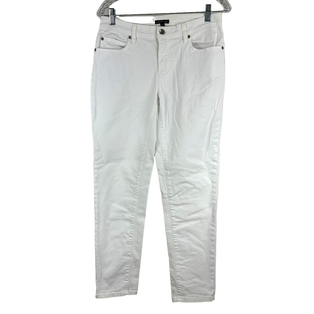 Eileen Fisher Organic Cotton Denim White Jeans Size 6 EUC Mid Rise Ankle Length